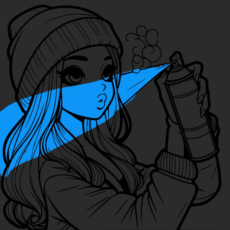 realistic girl spray painting