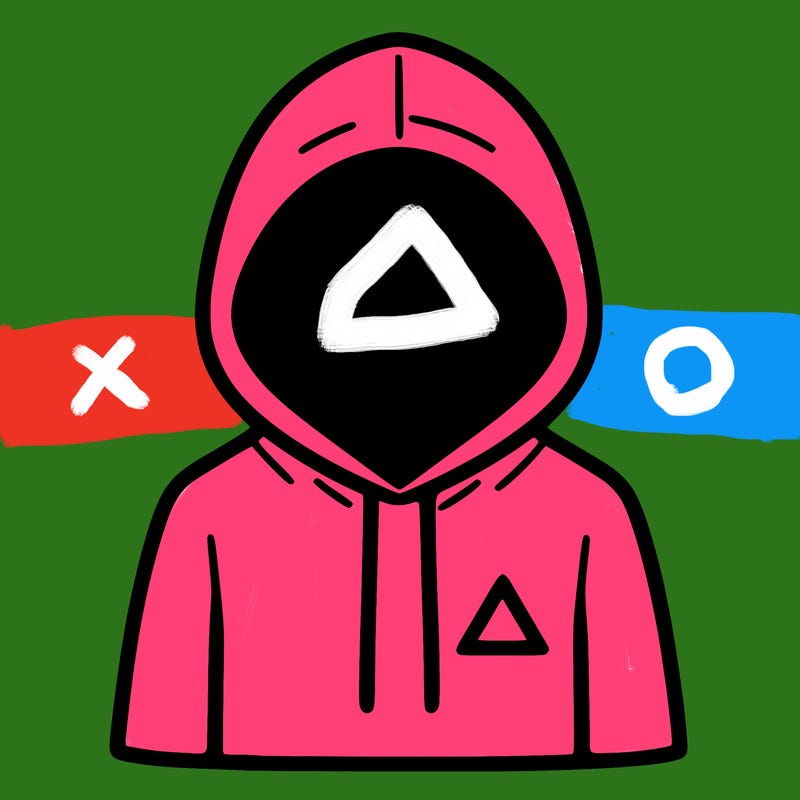 a person with non face waering a hoodie with a small triangle symbol
