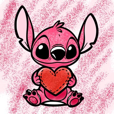 stich holding a heart