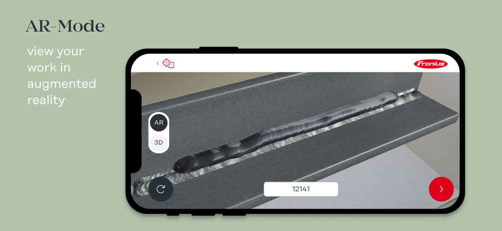 App Welducation Basic che mostra un cordone di saldatura virtuale in modalità realtà aumentata