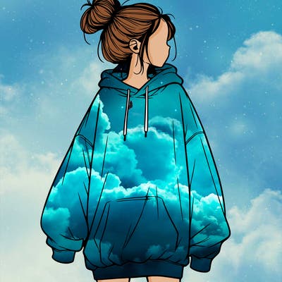 realistic girl with a oversized sweatshirt on and a bun