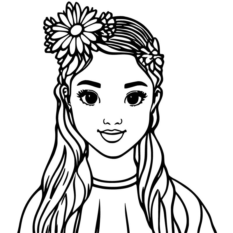 girl with flower bow and pretty face