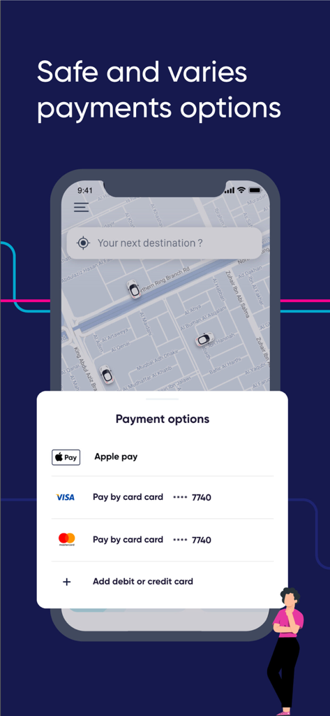Ego app interface showing various secure payment methods including Apple Pay and credit cards.
