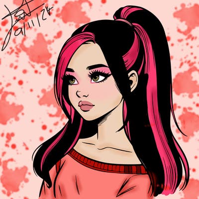 realistic girl with a high ponytail