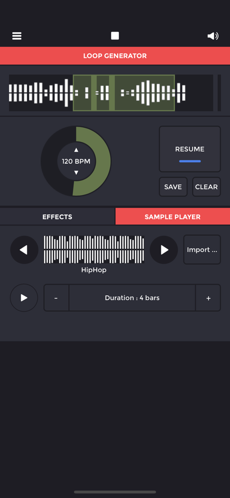 Loopfield : field recorder - Loopfield app screen showing loop generator and sample player interface