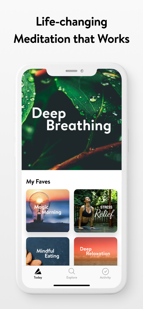 Asana Rebel: Get in Shape - Pantalla de la aplicación Asana Rebel que presenta sesiones de meditación y ejercicios de respiración profunda
