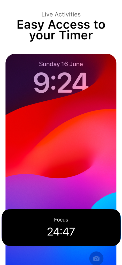 Pomodoro Timer : Study & Work - iPhone lock screen displaying a Time Tango live activity widget with a countdown focus timer