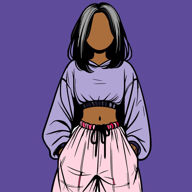 realistic girl faceless with baggy pants and a crop top