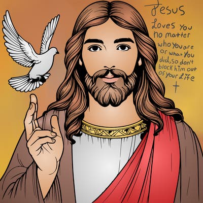 realistic jesus with a beautiful dove flying above him