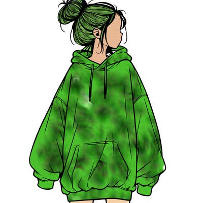 realistic girl with a oversized sweatshirt on and a bun
