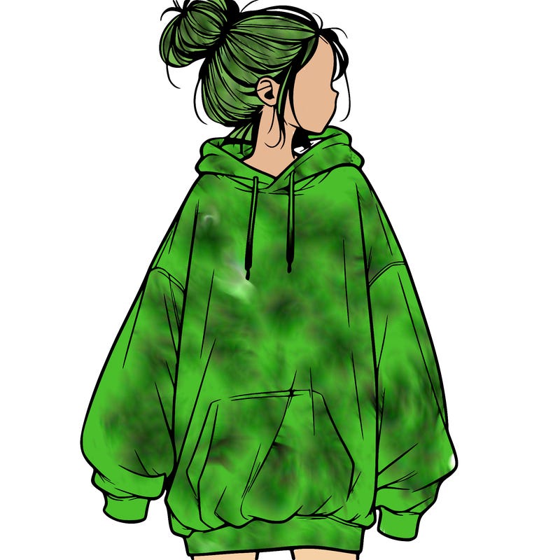 realistic girl with a oversized sweatshirt on and a bun