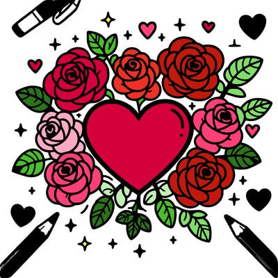 a heart with roses around it