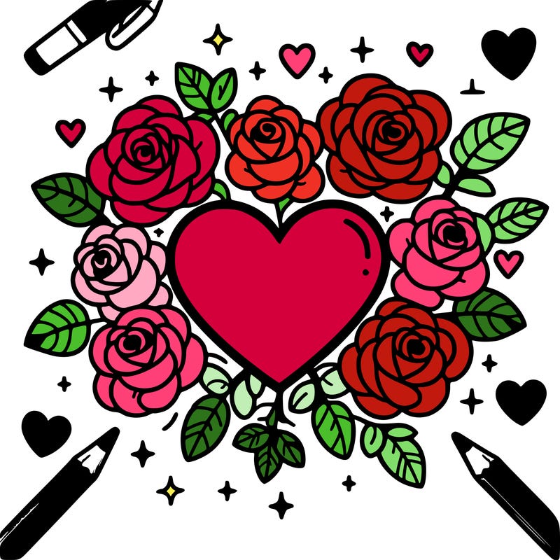 a heart with roses around it