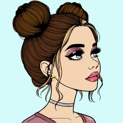 realistic girl with buns on the top of her head
