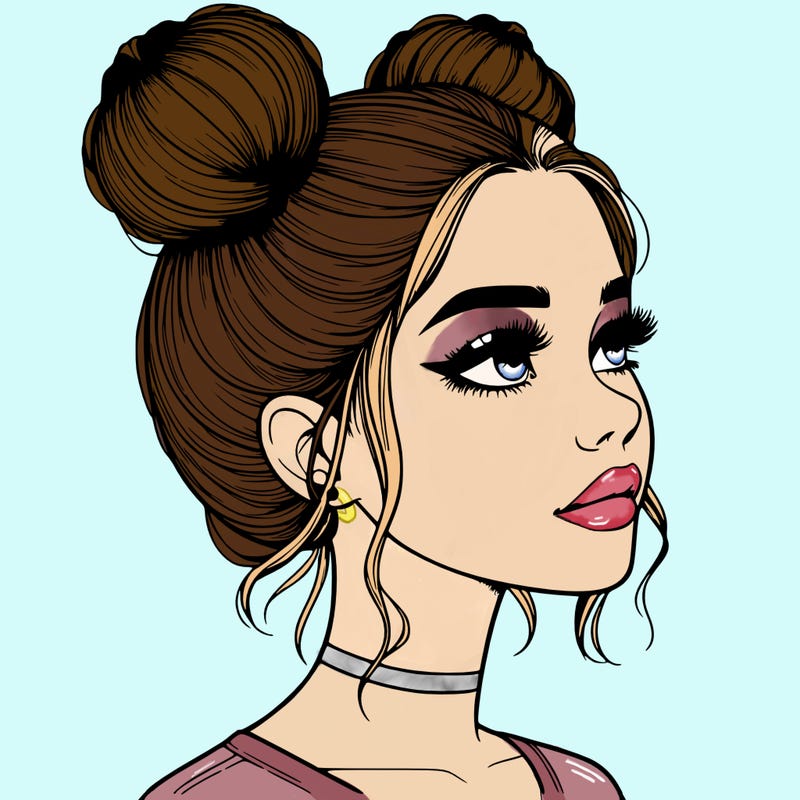 realistic girl with buns on the top of her head