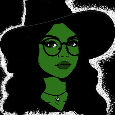 a witch with glasses realistic