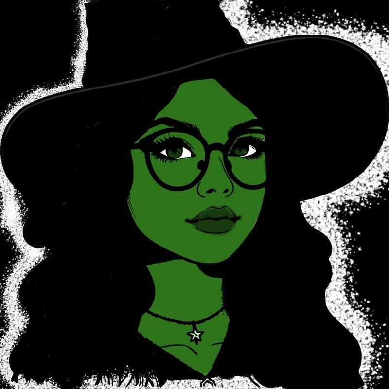 a witch with glasses realistic
