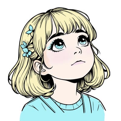 realistic girl looking up