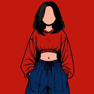 realistic girl faceless with baggy pants and a crop top