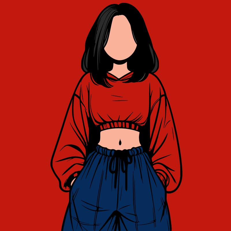 realistic girl faceless with baggy pants and a crop top