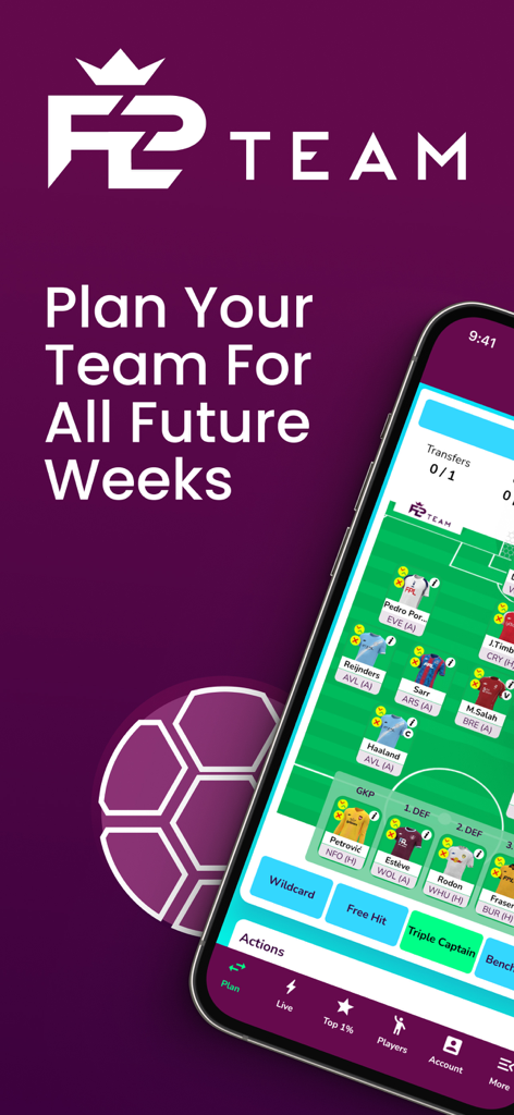 FPL Team - FPL Team Mobile App-Oberfläche, die Fantasy Premier League Kaderplanung und Live-Datenfunktionen zeigt
