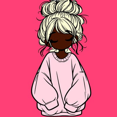 girl with baggy sweatshirt and messy bun