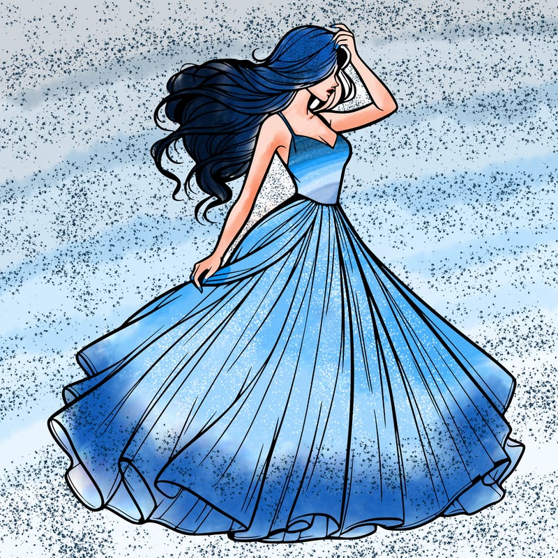 realistic woman with dress flowing in the wind