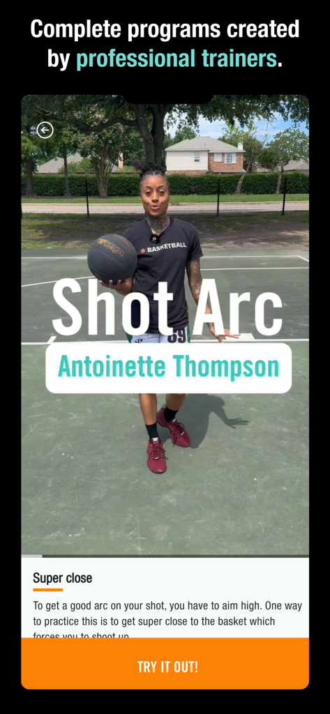 Spalding TF DNA - Basketball trainer Antoinette Thompson explaining shot arc drills in the Spalding TF DNA app.