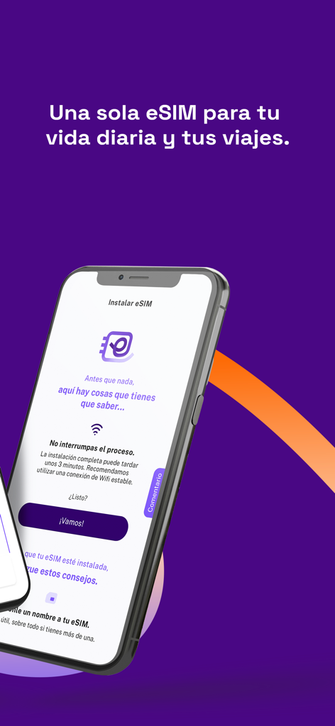 Mobile app screen showing eSIM installation process for daily use and travel