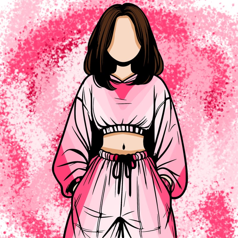 realistic girl faceless with baggy pants and a crop top