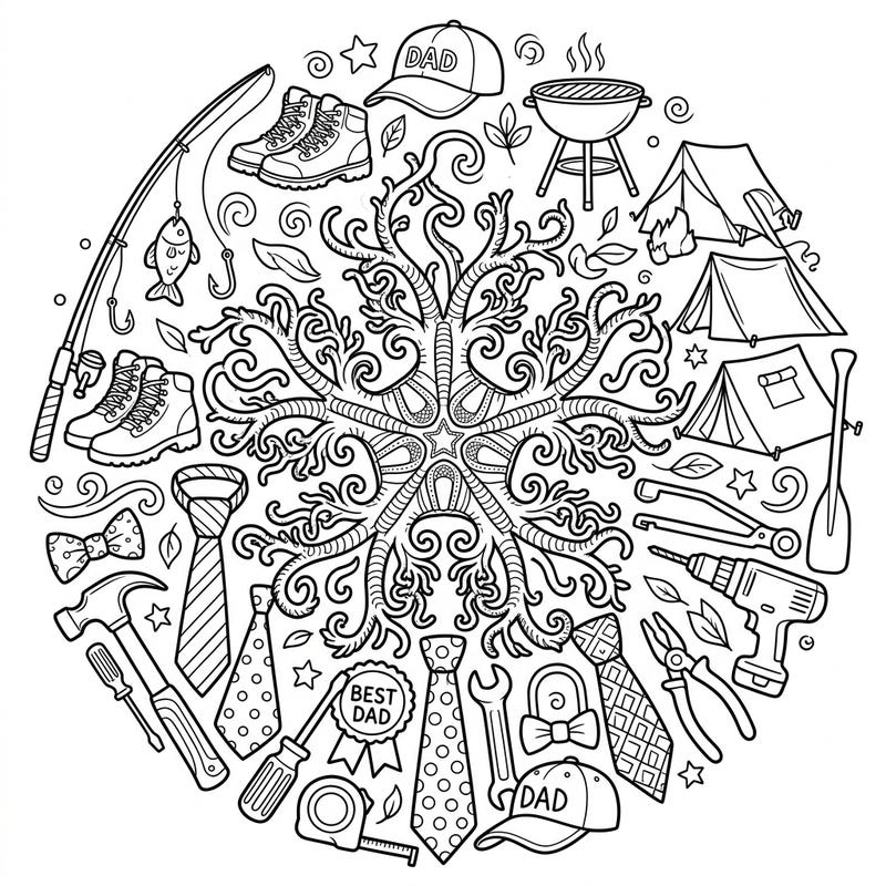 Dive into a world of intricate patterns and loving tributes with our Father's Day Basket Star coloring page. This unique design combines the mesmerizing beauty of a basket star with delightful elements honoring Dad, perfect for a thoughtful gift or relaxing activity.