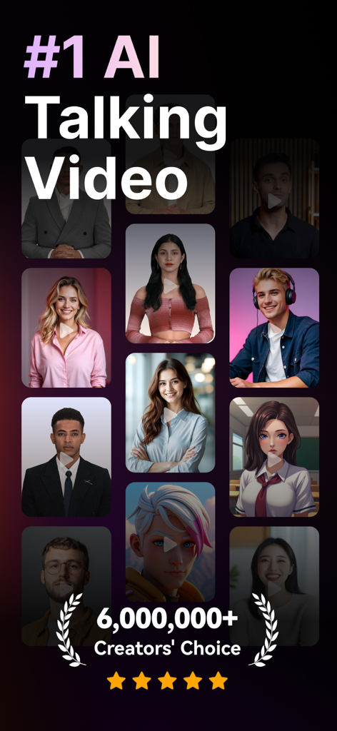 A collection of diverse AI talking avatars available in the Virbo video generator app.
