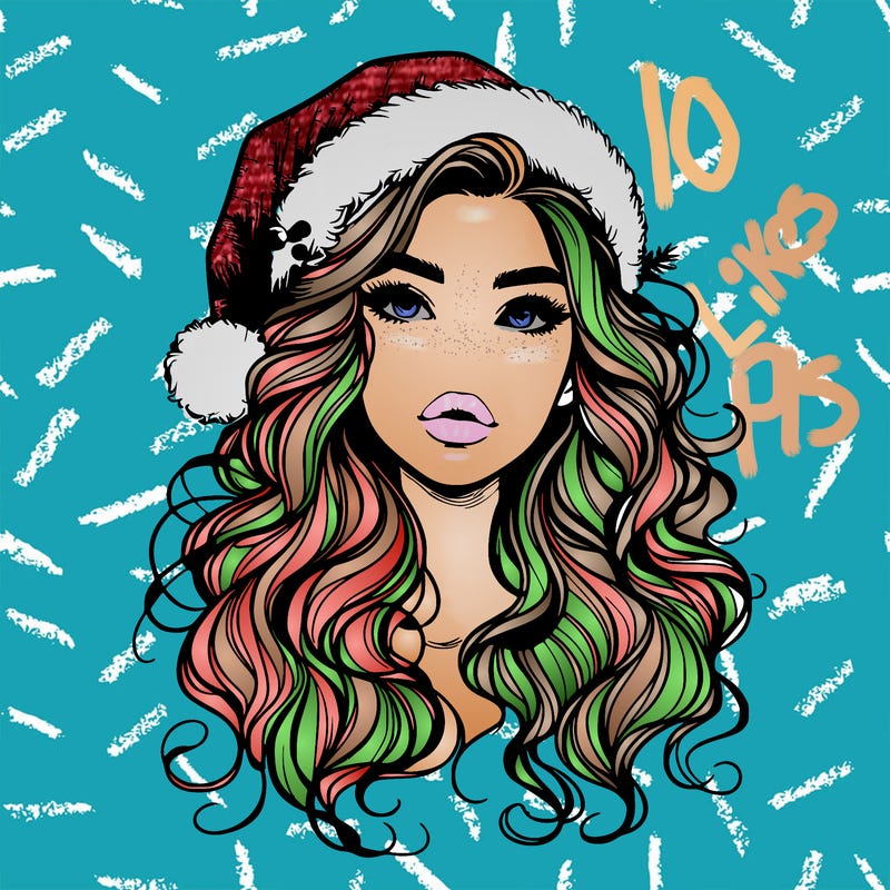 realistic christmas girl with wavy hair and lips