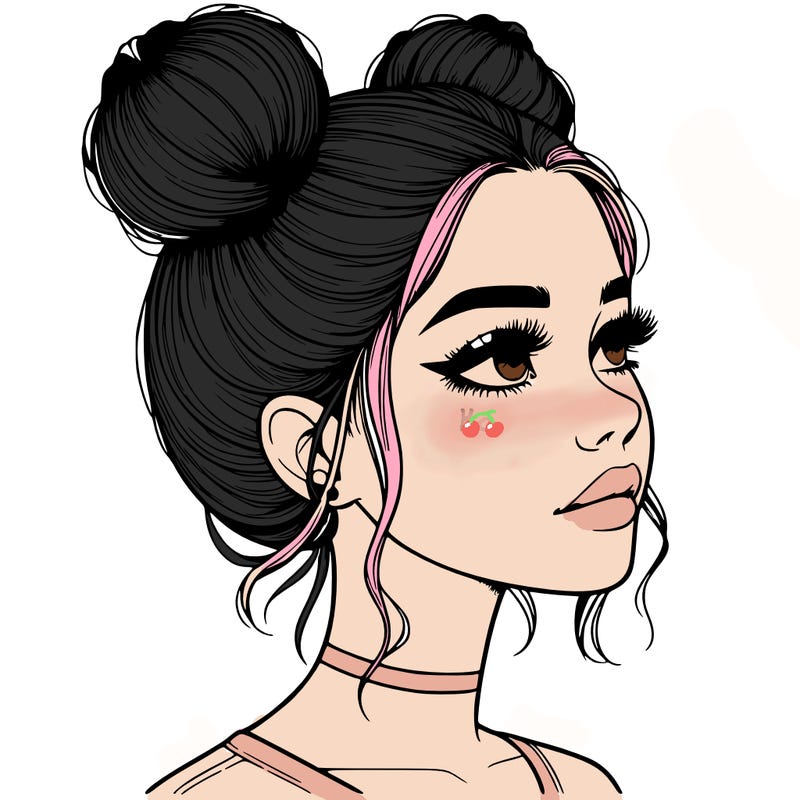 realistic girl with buns on the top of her head