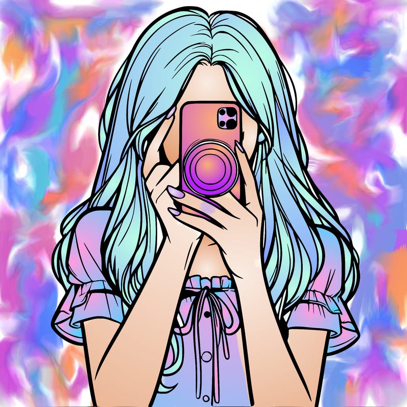 a realistic girl holding her phone taking pictures