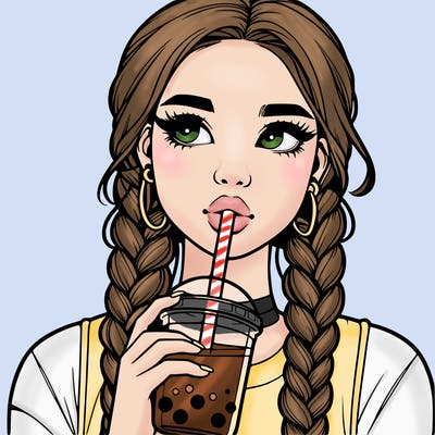 realistic girl with braided hair drinking boba