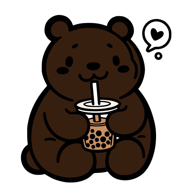 bear drinking boba tea