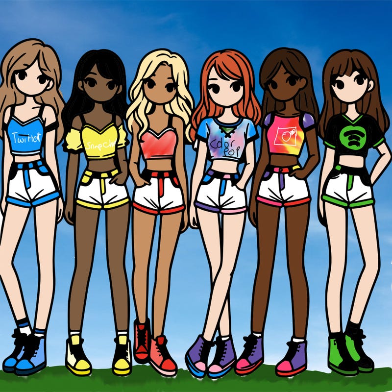 a group of girls wearing crop tops and shorts