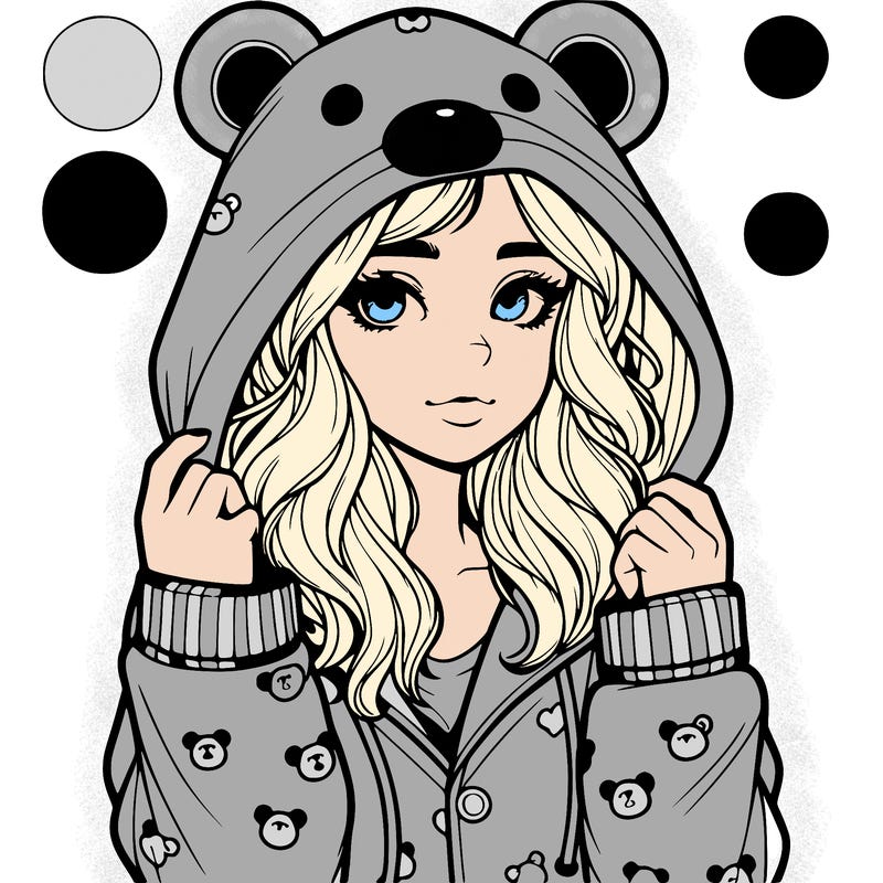 realistic girl in a animal pjs hoodie
