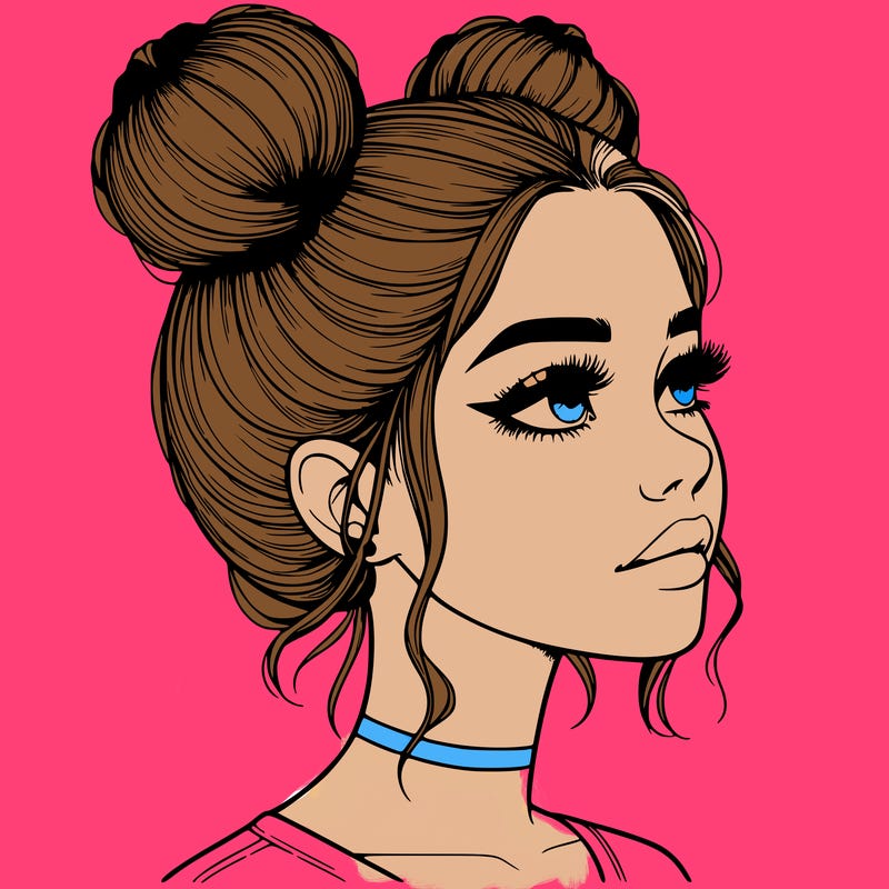 realistic girl with buns on the top of her head