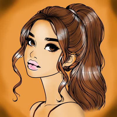 realistic girl with a ponytail on her hair and lips