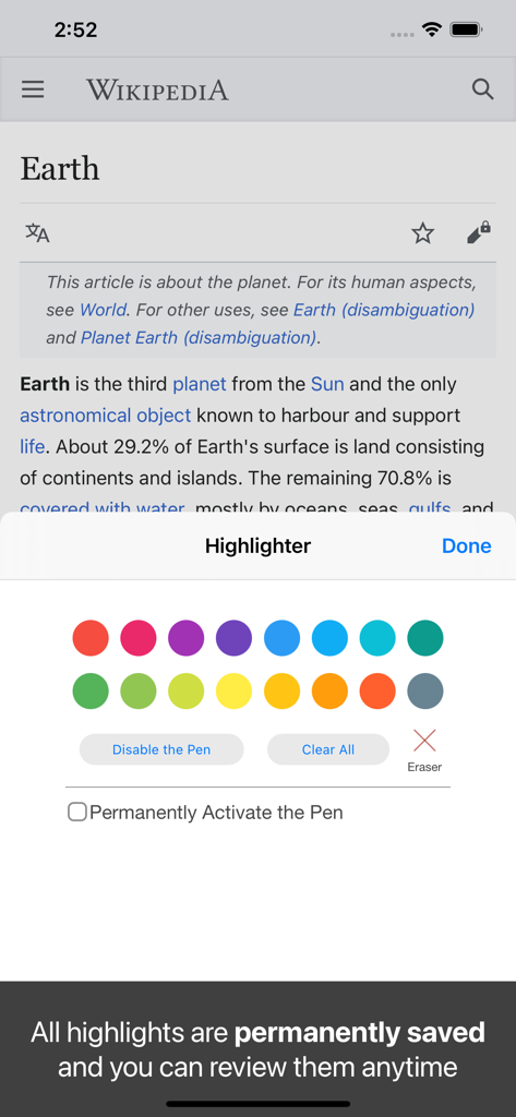 Highlighter for Safari - Mobile interface of Highlighter for Safari showing color selection for web annotations