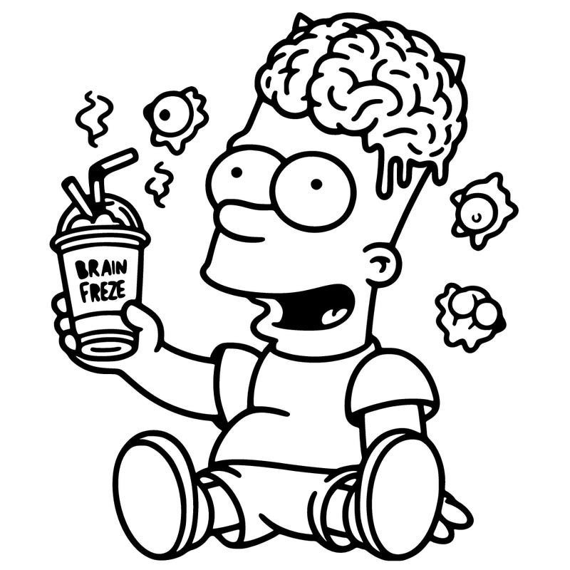 bart drinking soda with a brain freeze