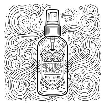 Unwind with our delightful setting spray coloring page, thoughtfully designed for seniors. Featuring clear outlines and an engaging 'Mist & Fix' theme, it promises a relaxing and accessible creative escape.