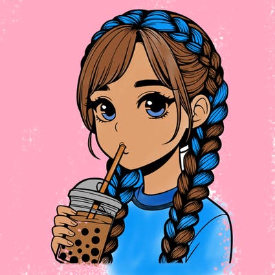 realistic girl with braided hair drinking boba