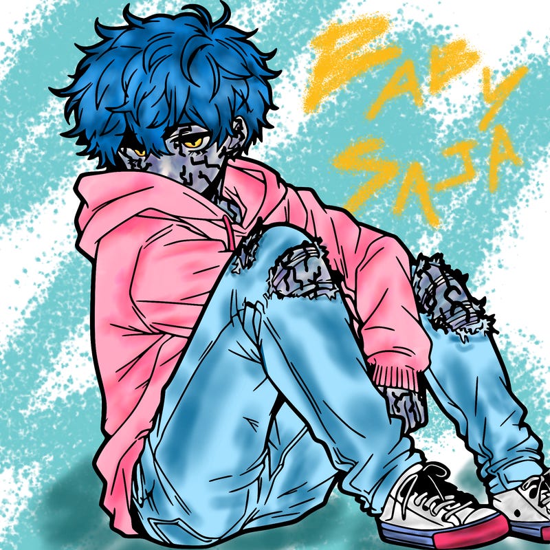 a male hoddie ripped jeans messy hair anime