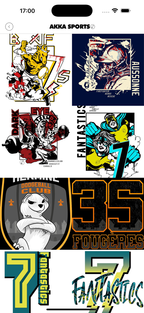 Akka sports - A gallery of custom sports graphic designs and club logos within the Akka sports mobile app