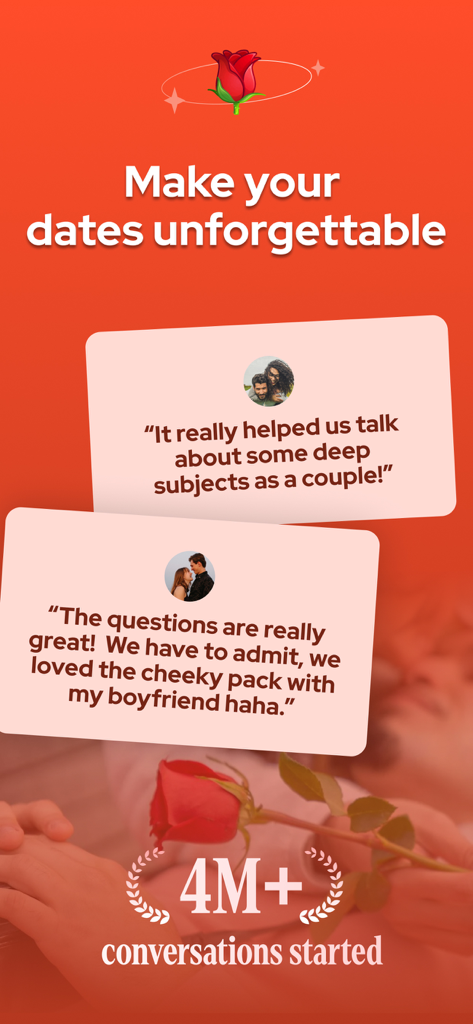 Debatium - Couple Game Convo - Bewertungen von Paaren für die Debatium-App mit der Statistik von 4 Millionen begonnenen Gesprächen