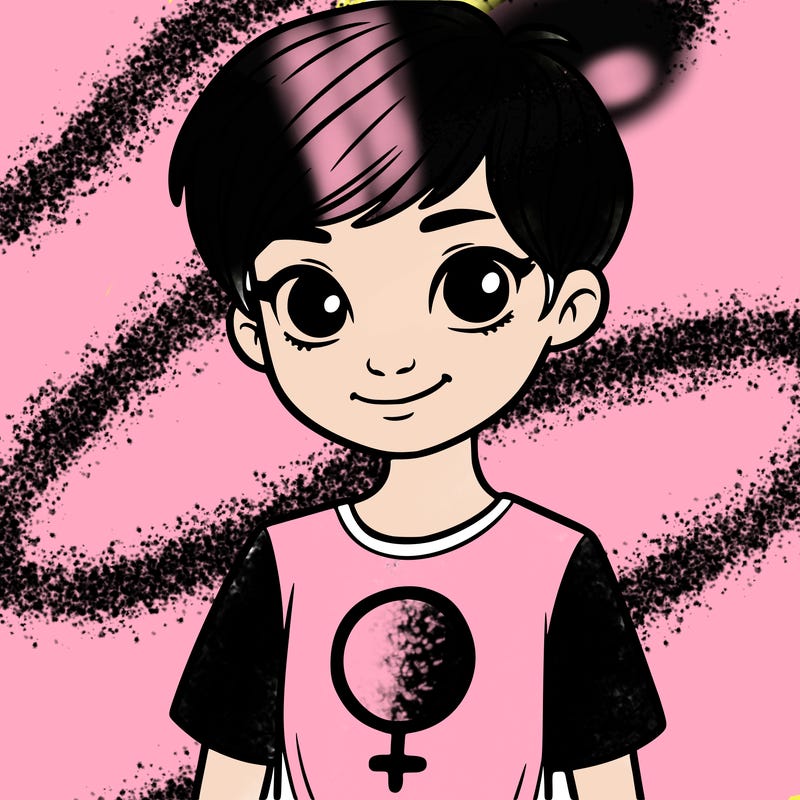 girl with pixie cut and feminist shirt