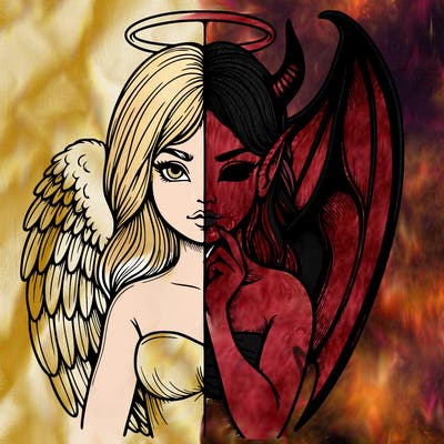 realistic angel half demon